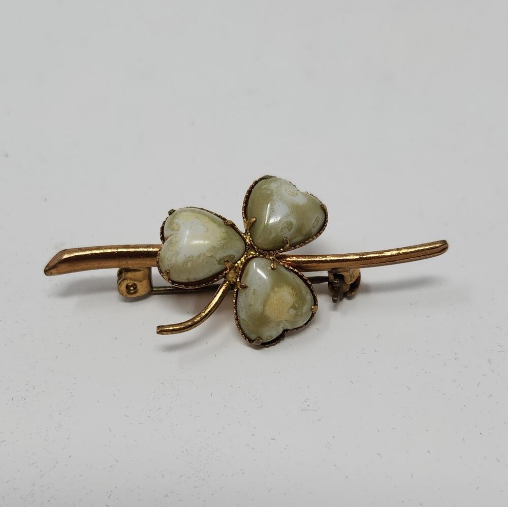 Shamrock Green Connemara Marble Vintage Brooch St. Patrick